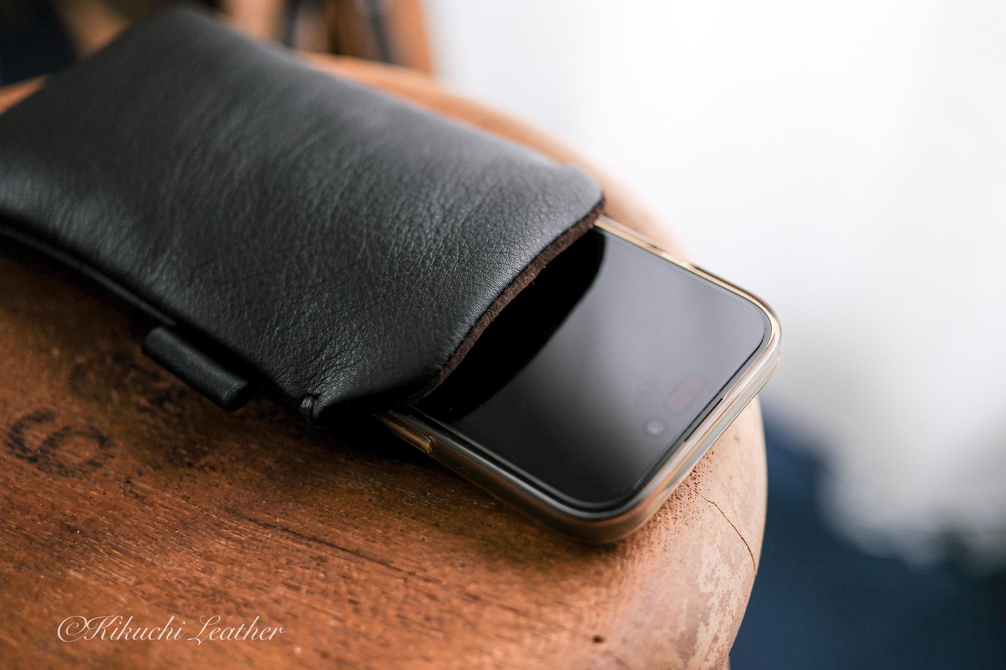 《WATERPROOF LEATHER》本革レザースリーブケース for iPhone Duo（Duo専用）ブラック | 6枚目