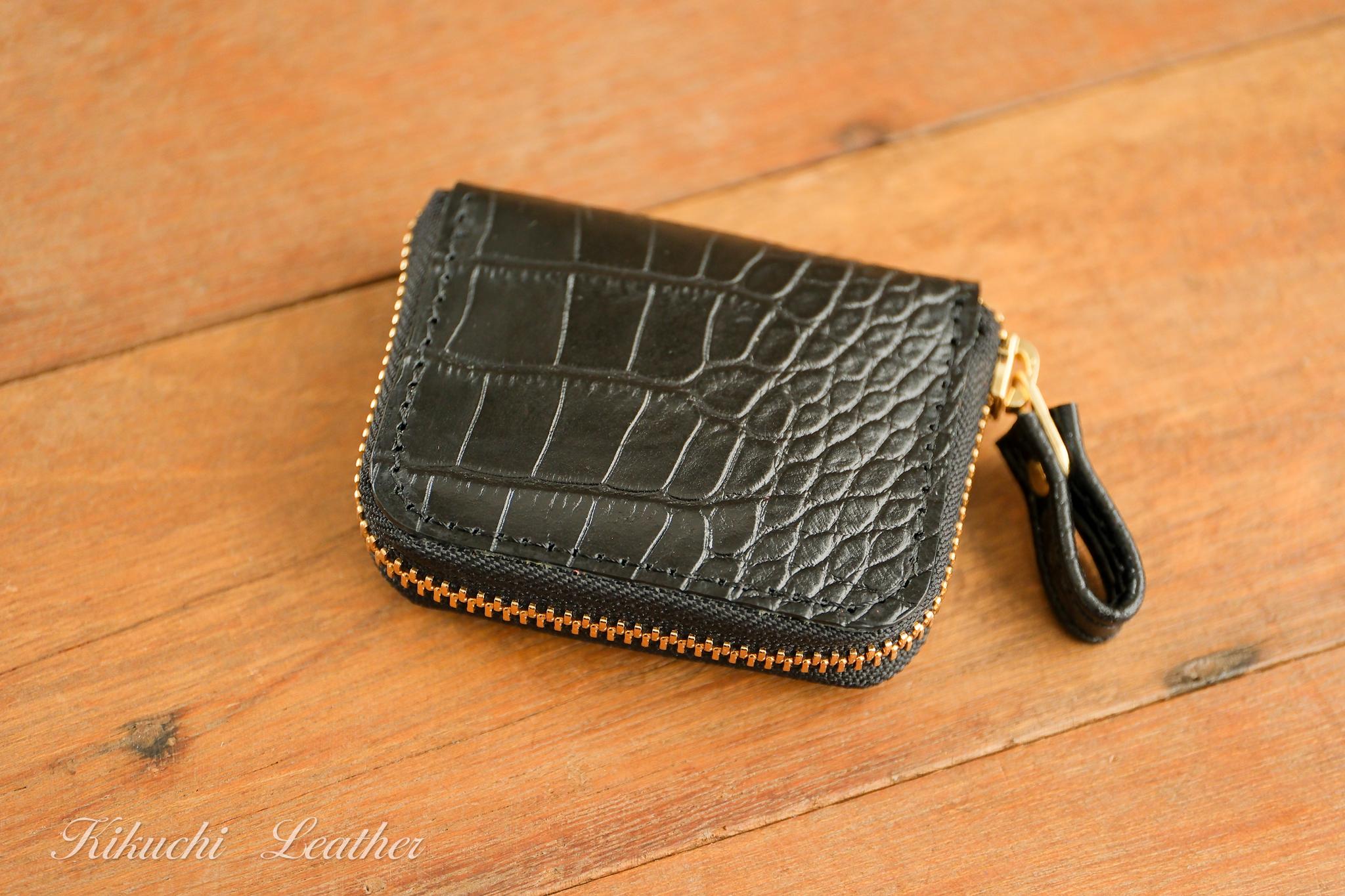 一点もの《LEO》ラウンドジップコインケース　スリム　ブラック　le0381枚目の画像