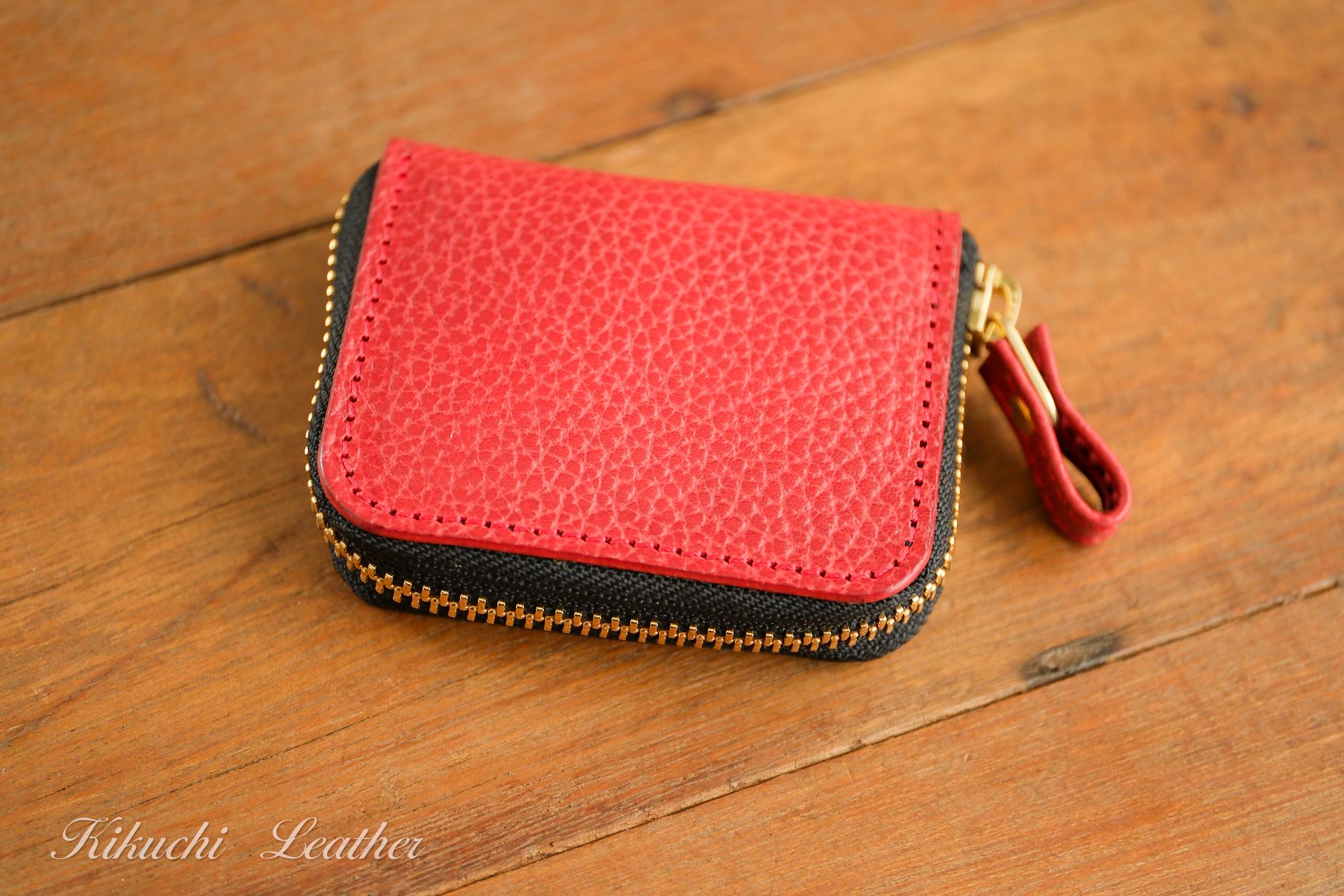 一点もの《GRATIA》ラウンドジップコインケース 　スリム　レッド　Ie039