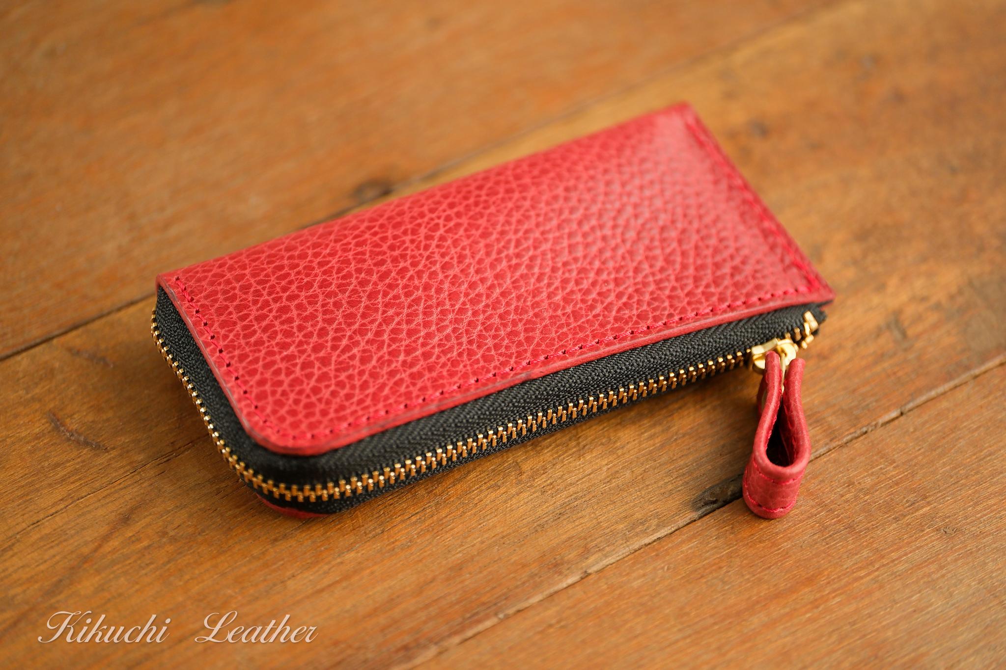 一点もの《GRATIA》Ｌ型ジップマルチケース　レッド　le044