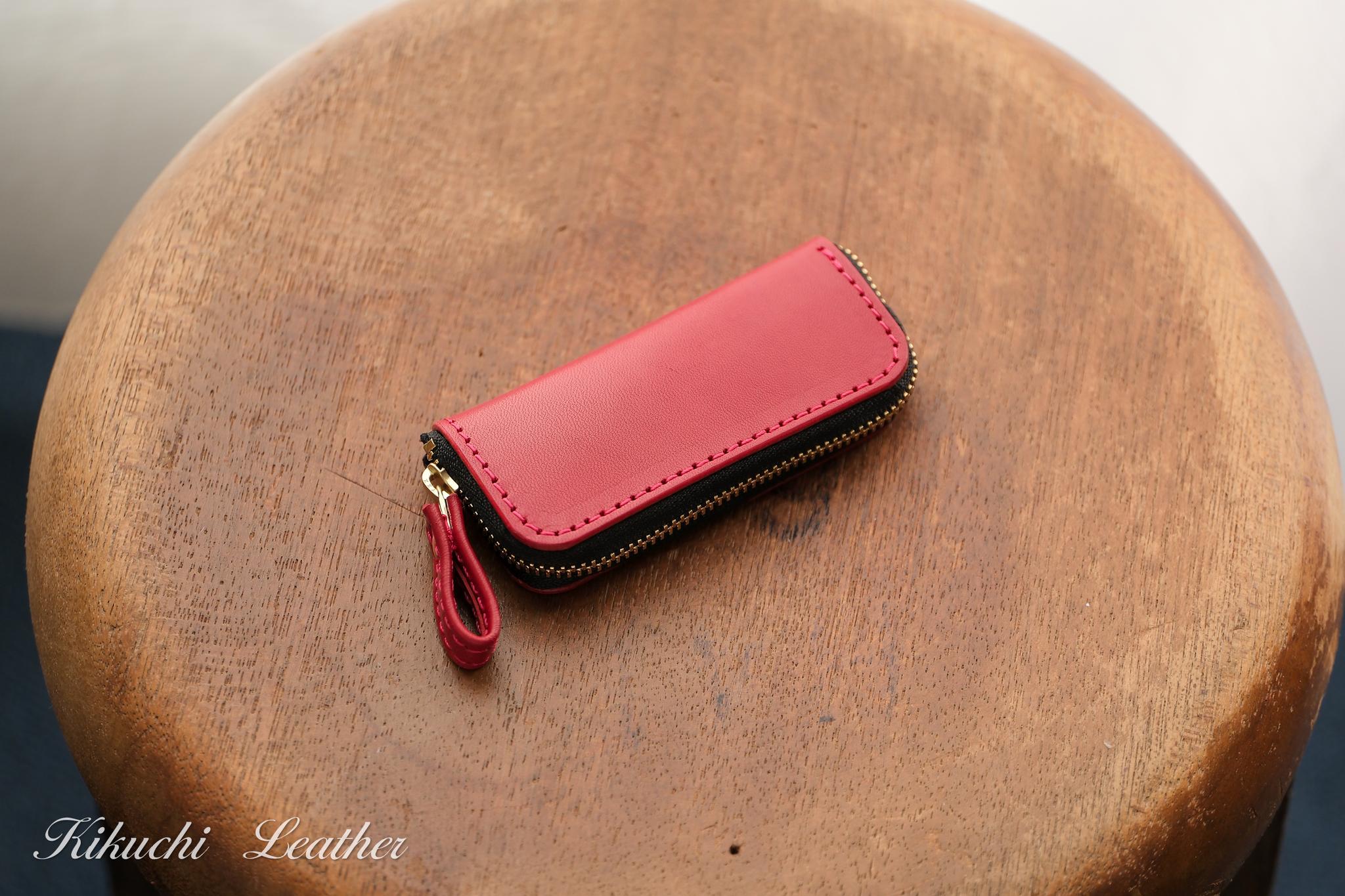 一点もの《ELMO》ラウンドジップレザー印鑑ケース　レッド　LE1301枚目の画像